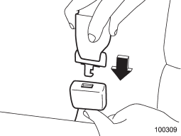 3. After confirming that the webbing is not twisted, insert the connector (tongue)