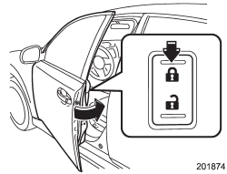 6. Press the front side (LOCK side) of the power door locking switch to set
