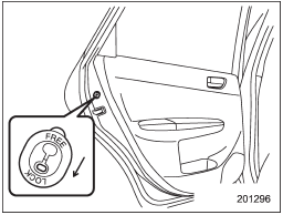 Each rear door has a child safety lock that prevents the door from being opened even if the inside door handle is pulled.