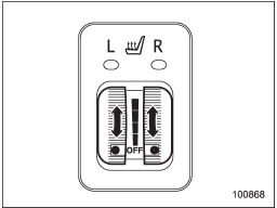 Each seat heater has four levels of adjustment. To use the heater in the right-hand seat, turn the R adjustment dial forward until the  mark