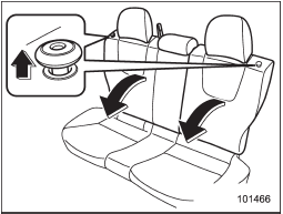 2. Unlock the seatback by pulling the release knob and then fold the seatback down.