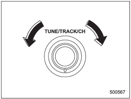 Turn the TUNE/TRACK/CH dial clockwise to increase the tuning frequency and turn the TUNE/TRACK/CH dial counterclockwise to decrease it.