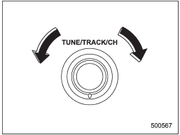 Turn the TUNE/TRACK/CH dial clockwise to select the next channel and turn the TUNE/TRACK/CH dial counterclockwise to select the previous channel.