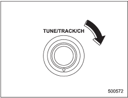 Turn the TUNE/TRACK/CH dial clockwise to skip to the beginning of the next track/file. Each time the dial is turned, the indicated track/file number will increase.