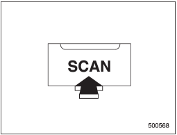 If you press the SCAN button, the radio will switch to the scan mode. In this mode, the radio scans through the radio band until a station is found. The radio will stop at the station for 5 seconds while displaying the frequency, after which scanning will continue until the entire band has been scanned.