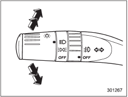 To activate the right turn signal, push the turn signal lever up. To activate the left turn signal, push the turn signal lever down. When the turn is finished, the lever will return automatically. If the lever does not return after cornering, return the lever to the neutral position by hand.