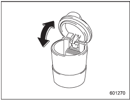 The portable ashtray can be installed in each cup holder. For the locations of the cup holders, refer to Cup holders.