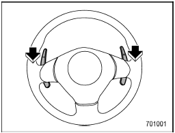 Pull the + of the paddle shift to upshift one level. Pull the − of the paddle shift to downshift one level.