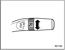 When the wiper switch is in the  position, turn the dial to adjust the operating interval of the wiper.