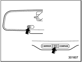 The mirror has a photosensor attached on both the front and back sides. If the glare from the headlights of vehicles behind you strikes the mirror, these sensors detect it and make the reflection surface of the mirror dimmer to help prevent you from being blinded. For this reason, use care not to cover the sensors with stickers, or other similar items. Periodically wipe the sensors clean using a piece of dry soft cotton cloth or an applicator.