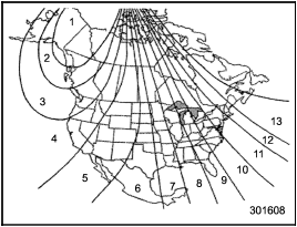 1. The zone setting is factory preset to Zone 8. Refer to the Compass calibration zones map shown above to verify that the compass zone setting is correct for your geographical location.