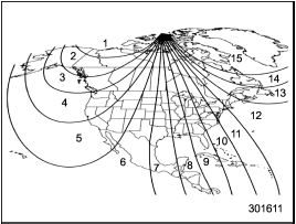 1. Refer to the Compass calibration zones map shown above to verify that the compass zone setting is correct for your geographical location.