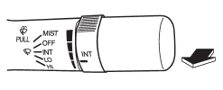 To wash the windshield, pull the wiper control lever toward you. The washer fluid