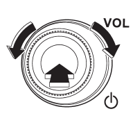 The dial is used for both power (ON/OFF) and volume control. The radio is turned
