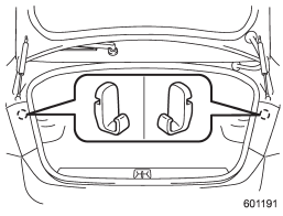 A shopping bag hook is attached to each inner side wall of the trunk near the