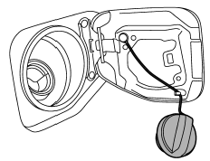 4. Hook the cord that is attached to the fuel filler cap onto the hook inside