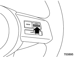 Press the RES/SET switch to the RES side and hold it until the vehicle reaches