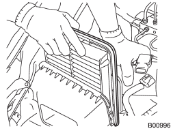 6. Open the air cleaner case and remove the air cleaner element.