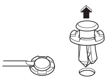 1. Pull out the center portion of the clip using a flat-head screwdriver as shown