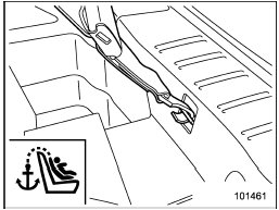 3. Attach the child restraint top tether hook to the appropriate upper anchorage.