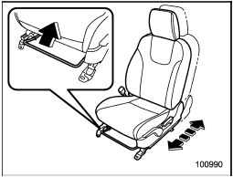 Pull the lever upward and slide the seat to the desired position. Then release the lever and try to move the seat back and forth to make sure that it is securely locked into place.