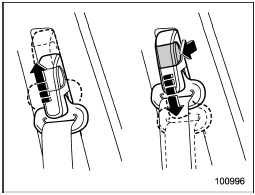 The shoulder belt anchor height should be adjusted to the position best suited for the driver/front passenger. Always adjust the anchor height so that the shoulder belt passes over the middle of the shoulder without touching the neck.