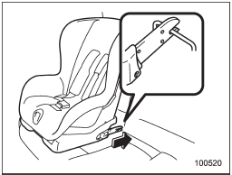 2. While following the instructions supplied by the child restraint system manufacturer, connect the lower hooks onto the lower anchorages located at  marks