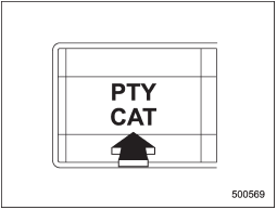 Press the PTY/CAT button to change to the PTY selection mode. At this time, the PTY group that you are currently listening to will be displayed for 10 seconds. In the PTY selection mode, PTY is displayed on the screen.