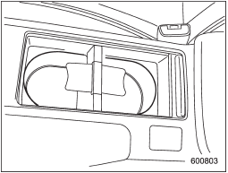 The dual cup holder is built into the center console near the parking brake lever.