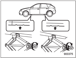 9. Place the jack under the side sill at the front or rear jack-up point closest to the flat tire.