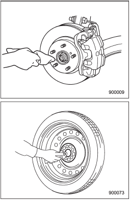 12. Before putting the spare tire on, clean the mounting surface of the wheel and hub with a cloth.
