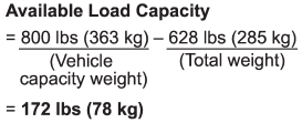 3. The result of step 2 shows that a further 172 lbs (78 kg) of cargo can be
