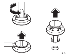 1. Turn the clips counterclockwise using a flat-head screwdriver until the center